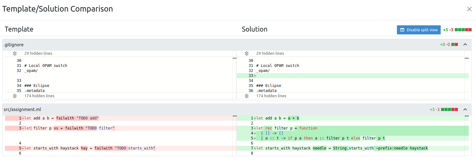 Template Solution Diff Example