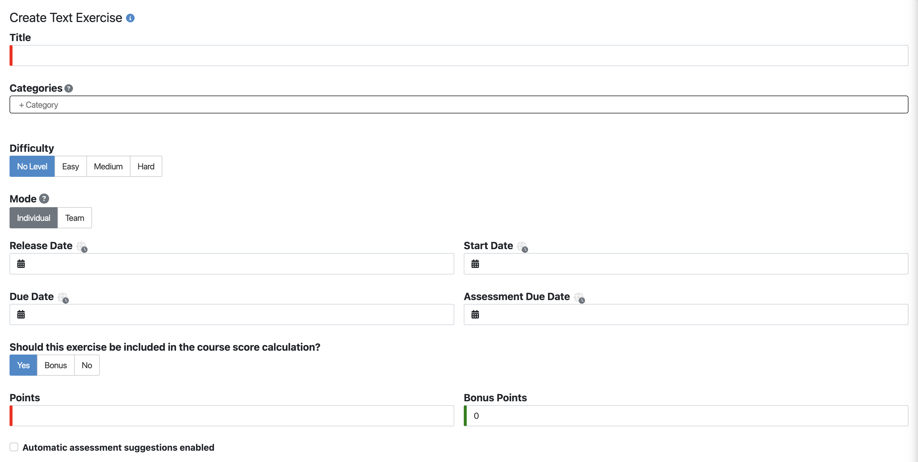 Create Text Exercise Form 1