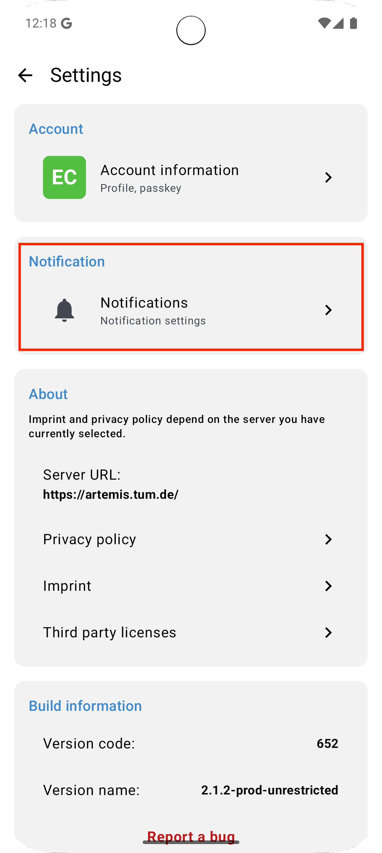 Settings push Android