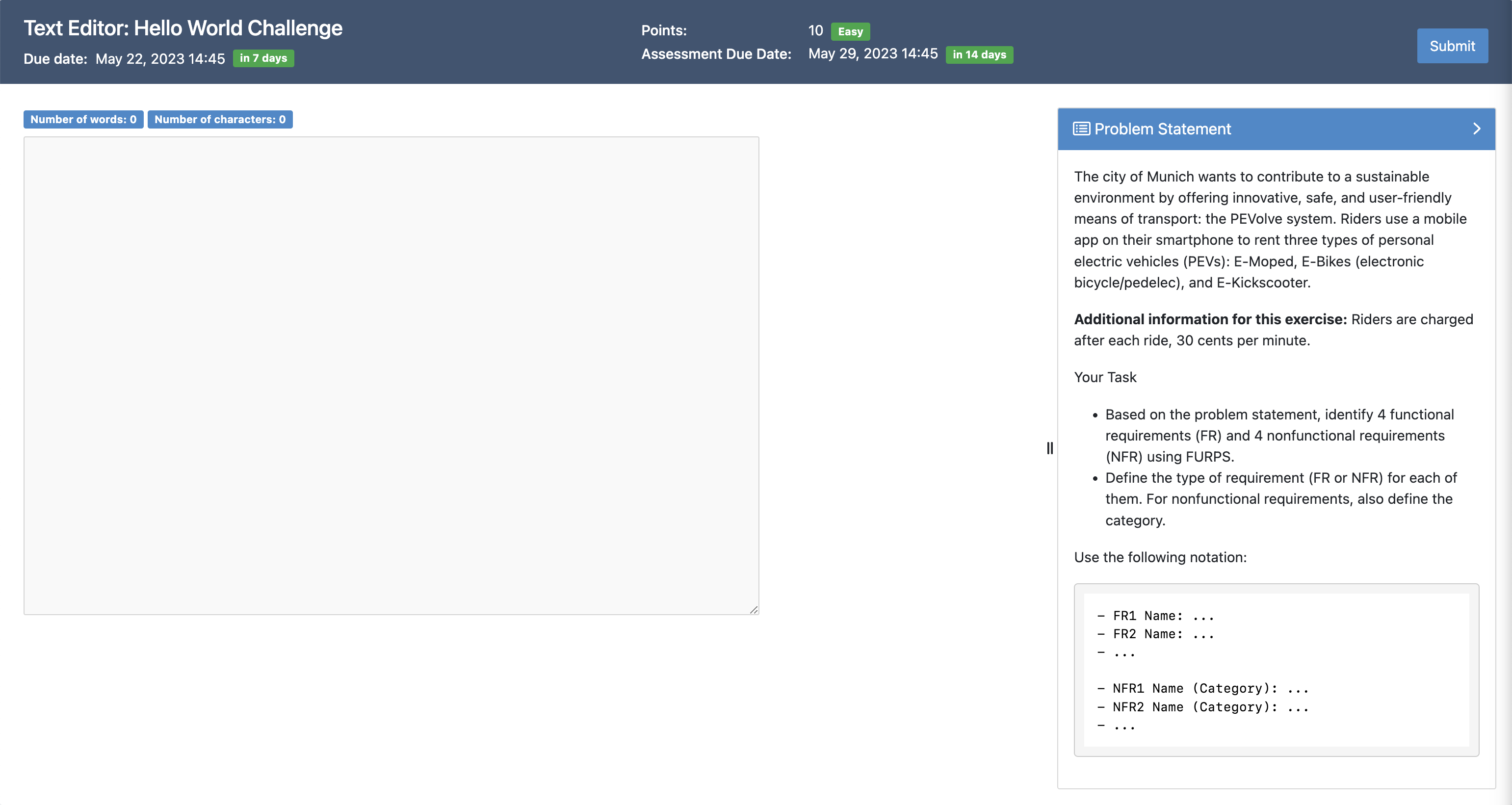 Text Exercise Students Interface
